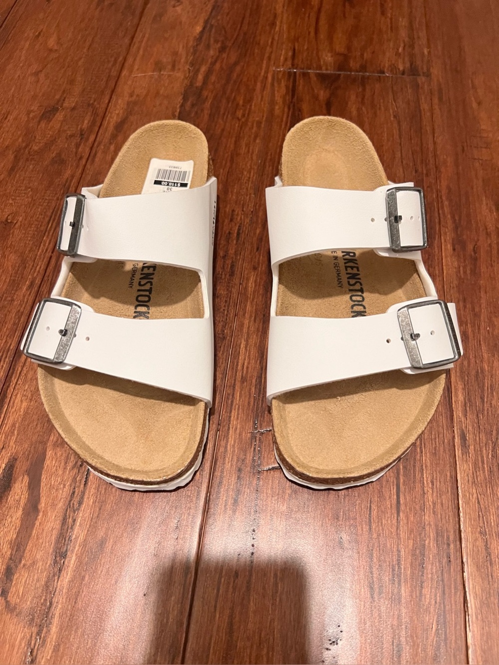 Birkenstock White Arizona Two-Strap Sandals 38 7.5/8 New - Picture 3 of 11